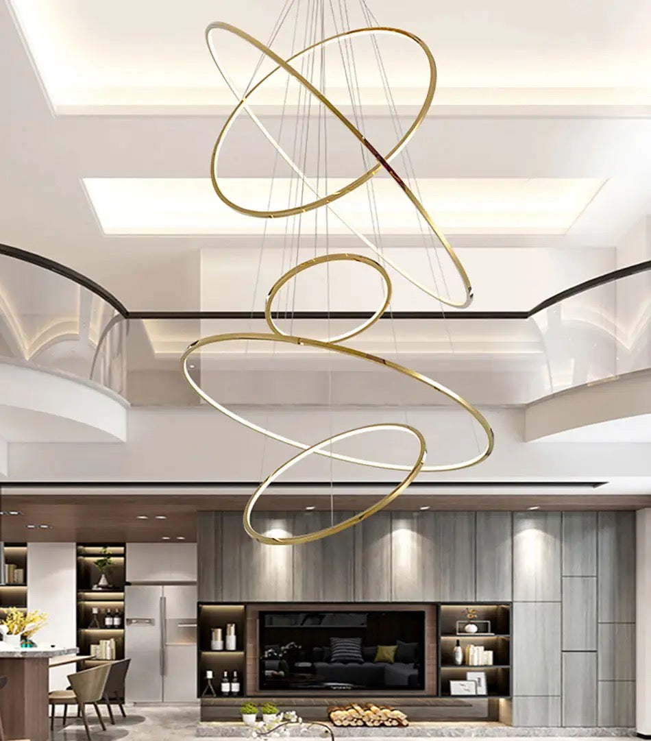 Artistic Led 5 Rings Golden Modern Chandlier