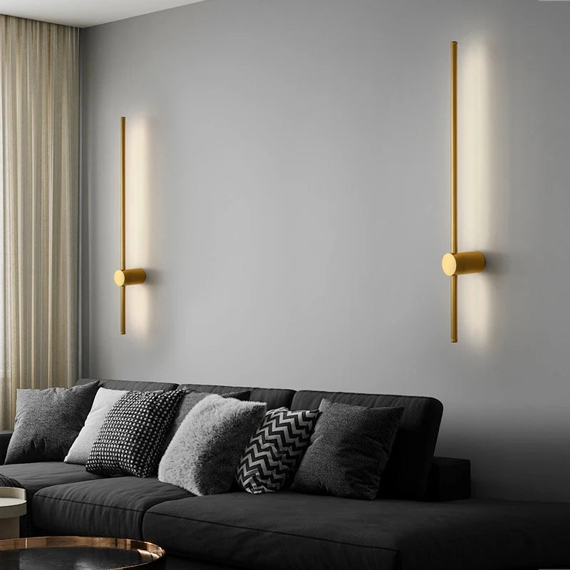 Led Straight Golden Wall Light Round Base