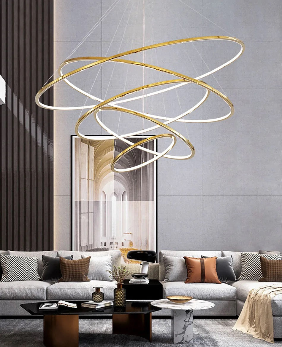 Artistic Led 5 Rings Golden Modern Chandlier