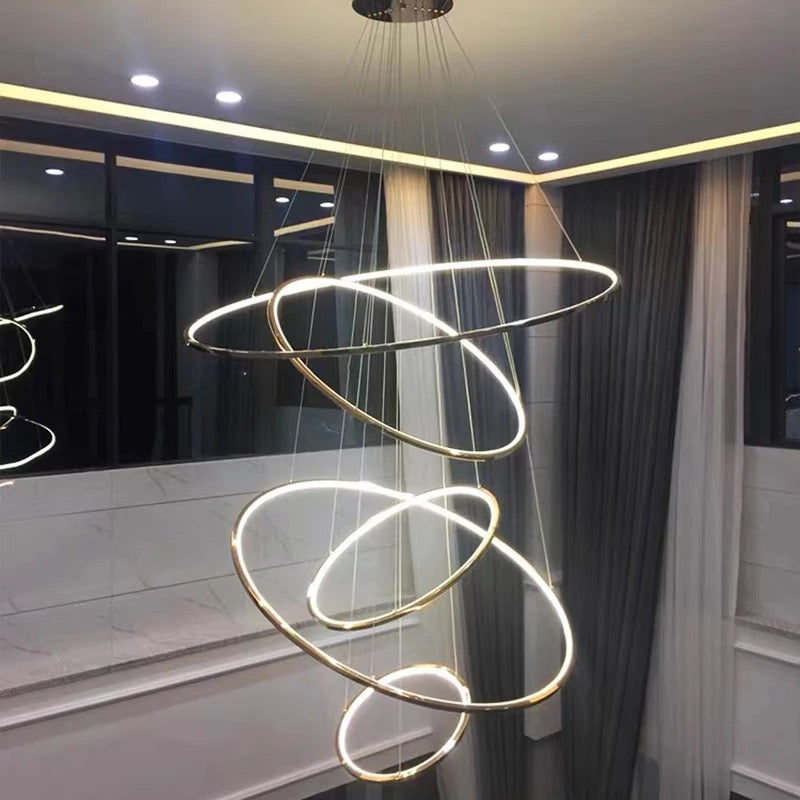 Artistic Led 5 Rings Golden Modern Chandlier