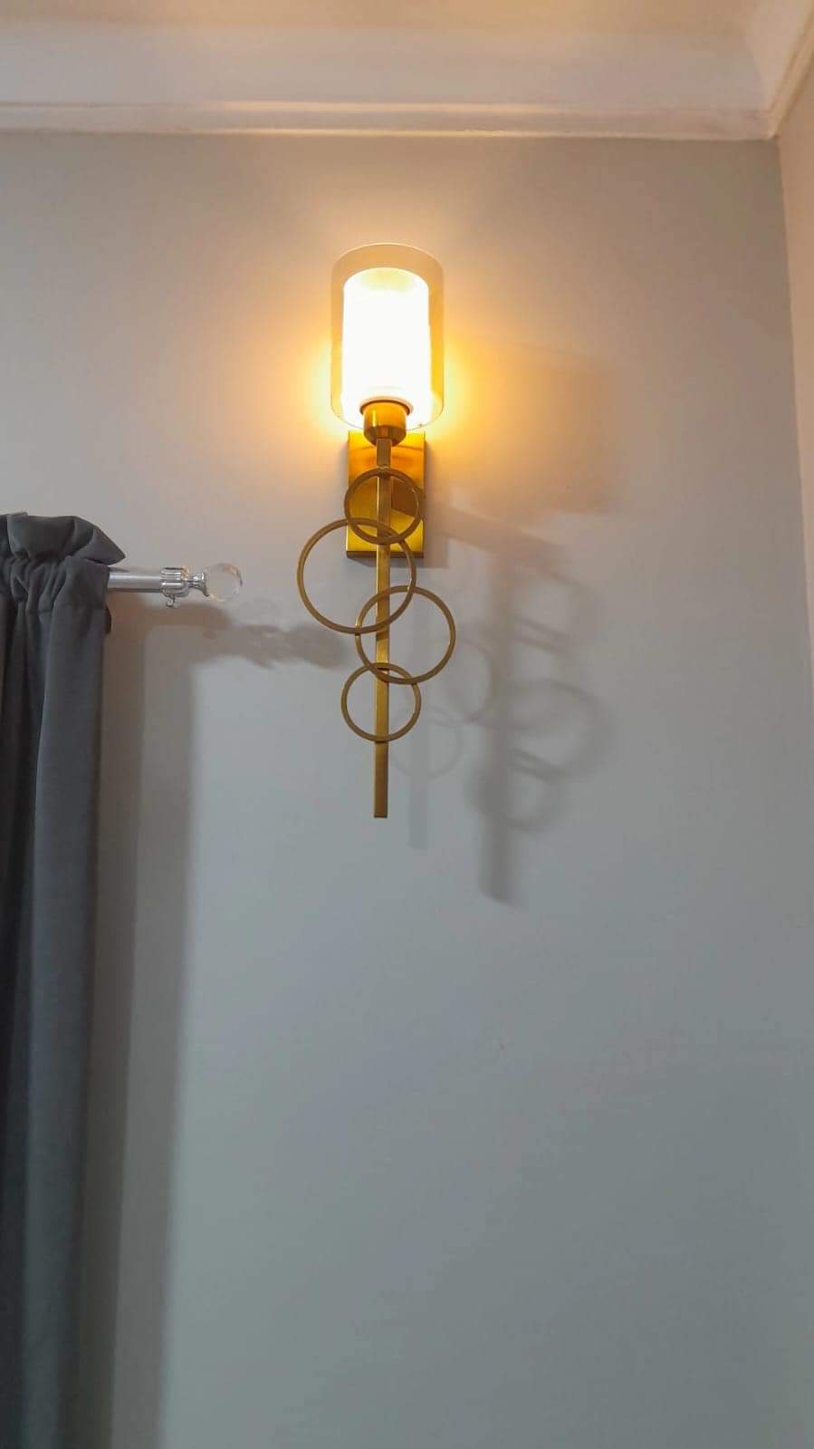 Round Brass Metallic Double Glass Long Walllamp