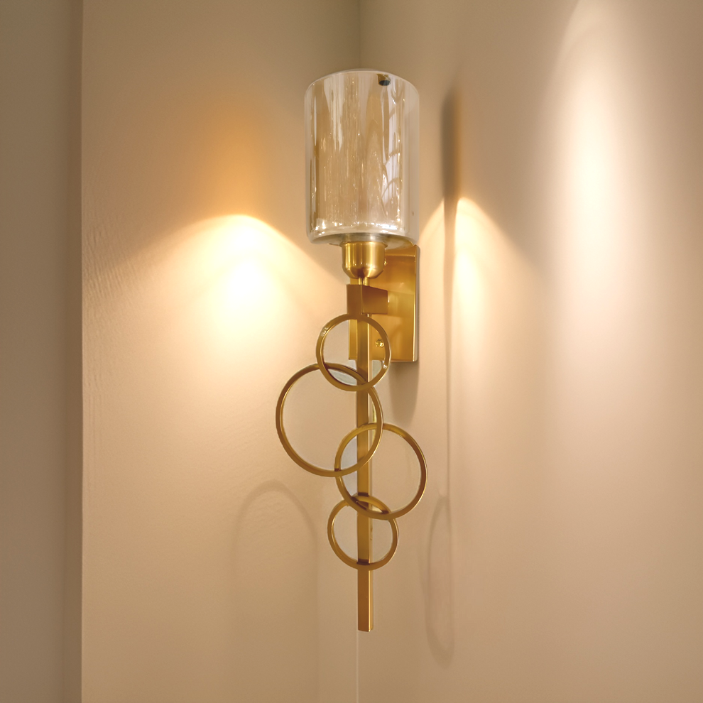 Round Brass Metallic Double Glass Long Walllamp