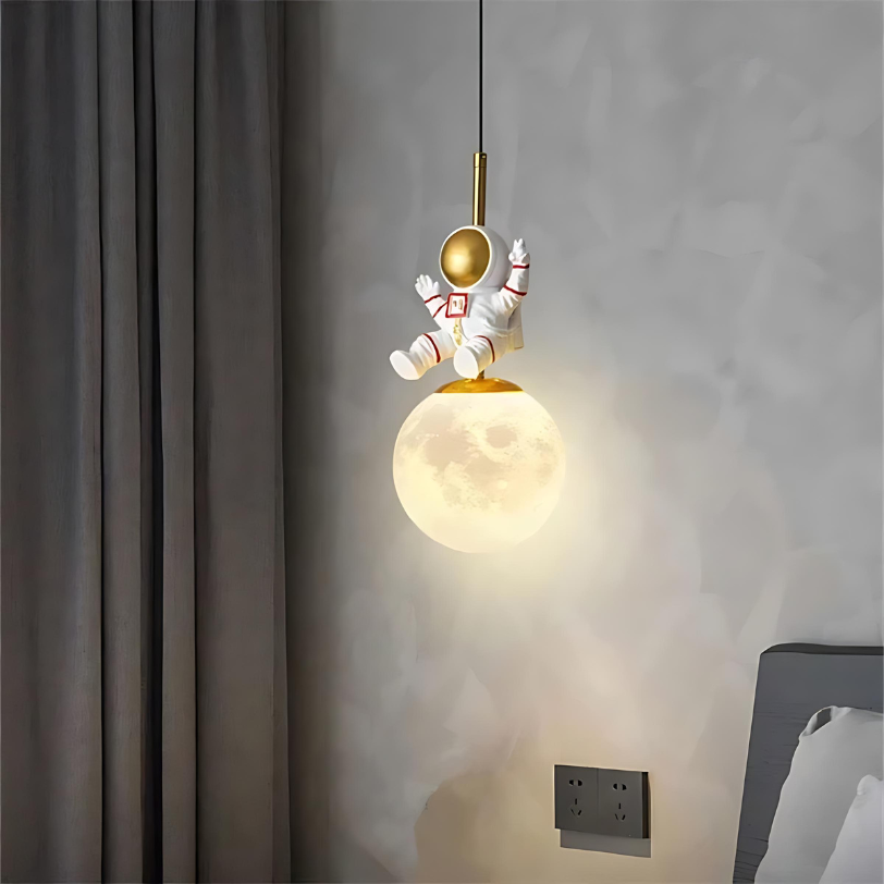 Round Moon Metallic Astronaut Hanging Light