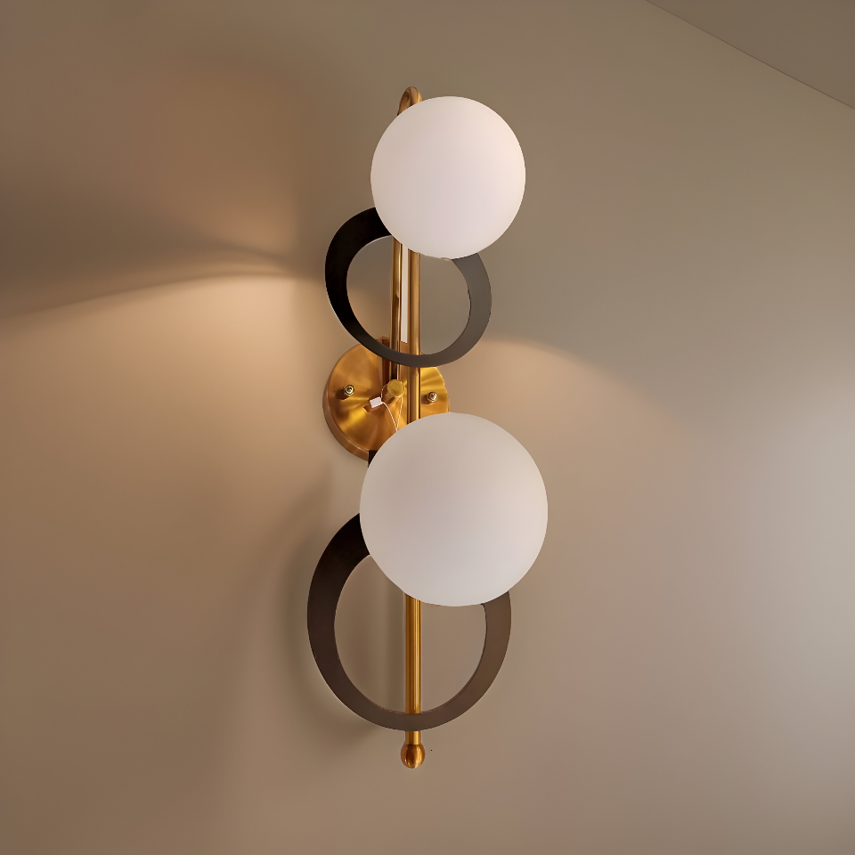 Golden Brass Rounded Double Globe Wall Lamp