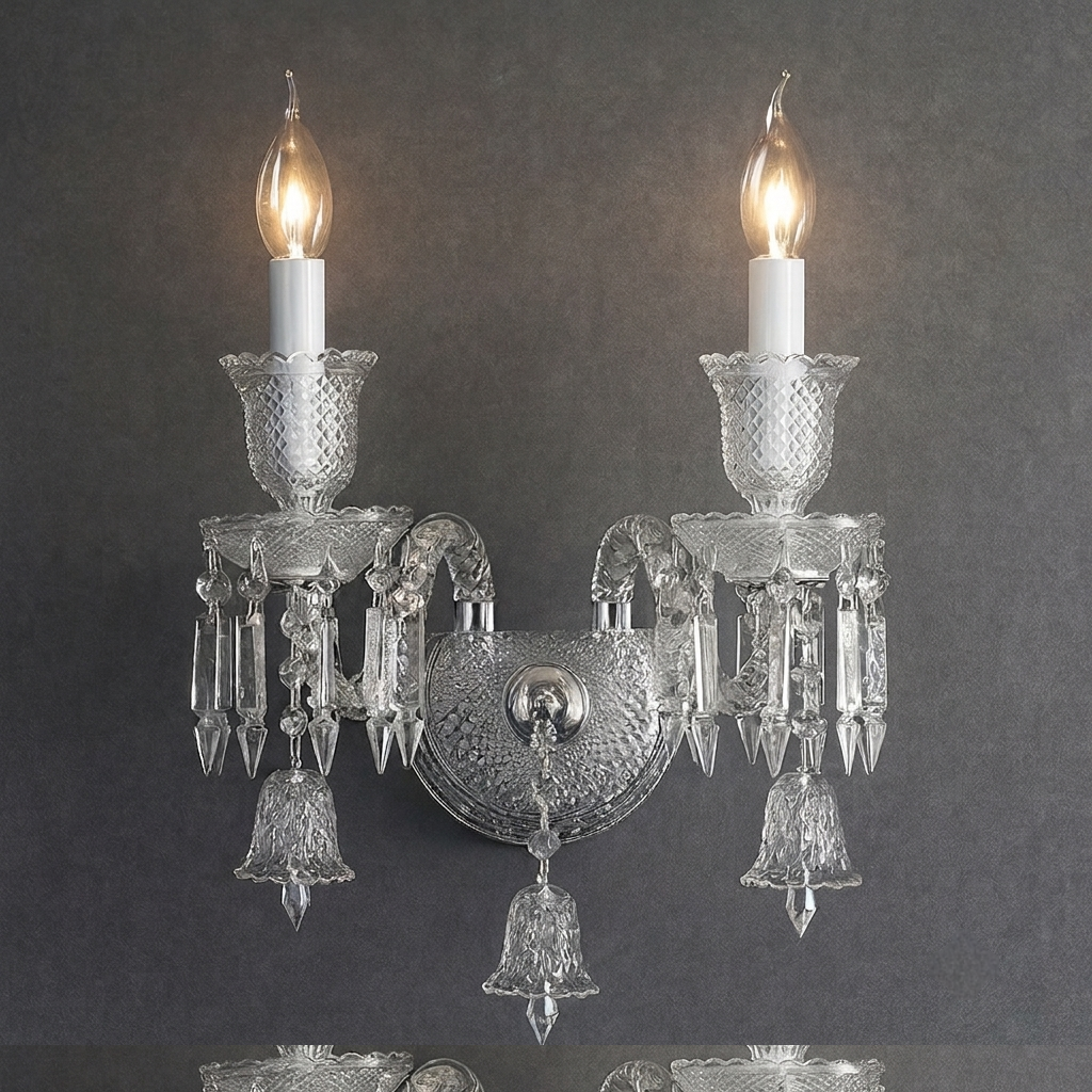 Bakrat Crystal Double Candle Wall Lamp Black Golden & White
