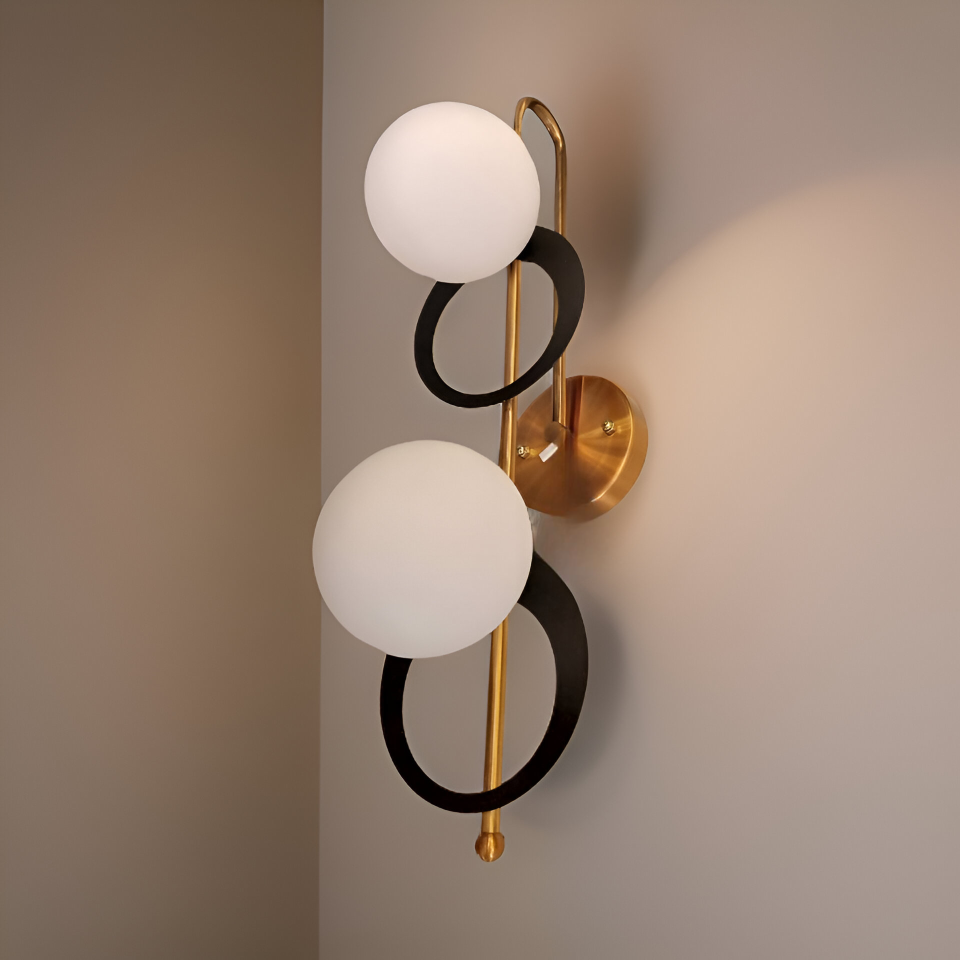 Golden Brass Rounded Double Globe Wall Lamp