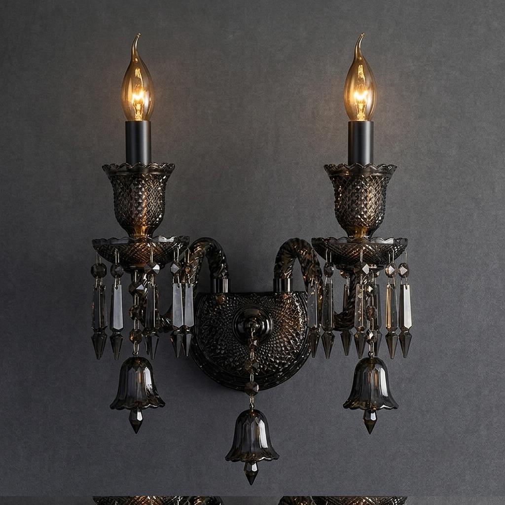 Bakrat Crystal Double Candle Wall Lamp Black Golden & White