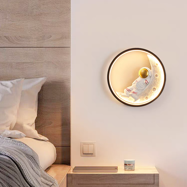 Nordic Astronaut Black Golden Round Led Walllight