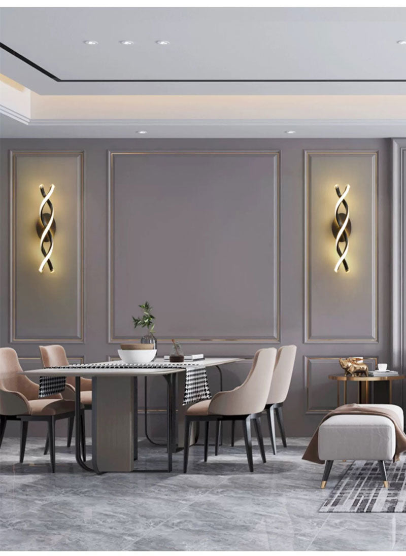 Double Spiral Modern Black Led Walllight