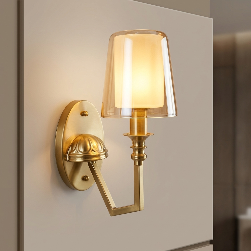 Metallic Lamp Glass Golden Walllight