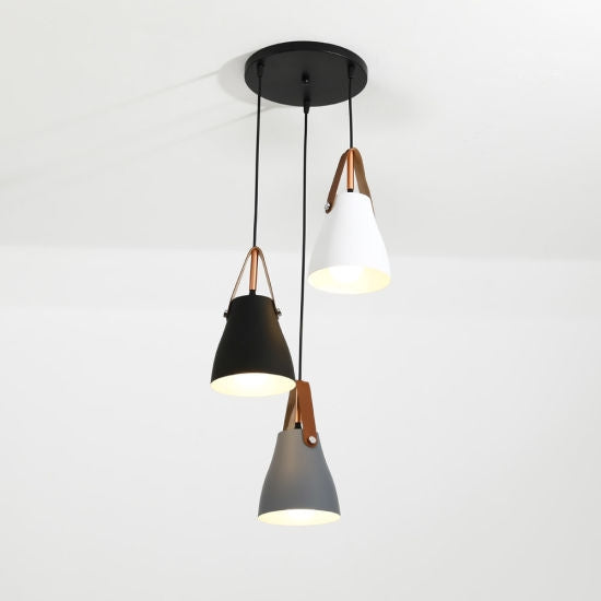 Leather Cone Black Gray White Hanging Light