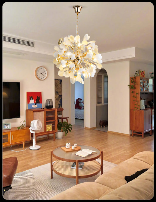 Nordic Golden White Leaf  Crystal Led Chandlier Light