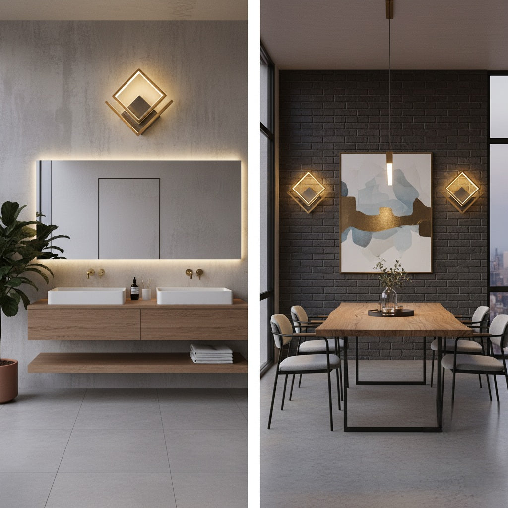 Indoor Light Sconce Double Square Metallic Wall lamp