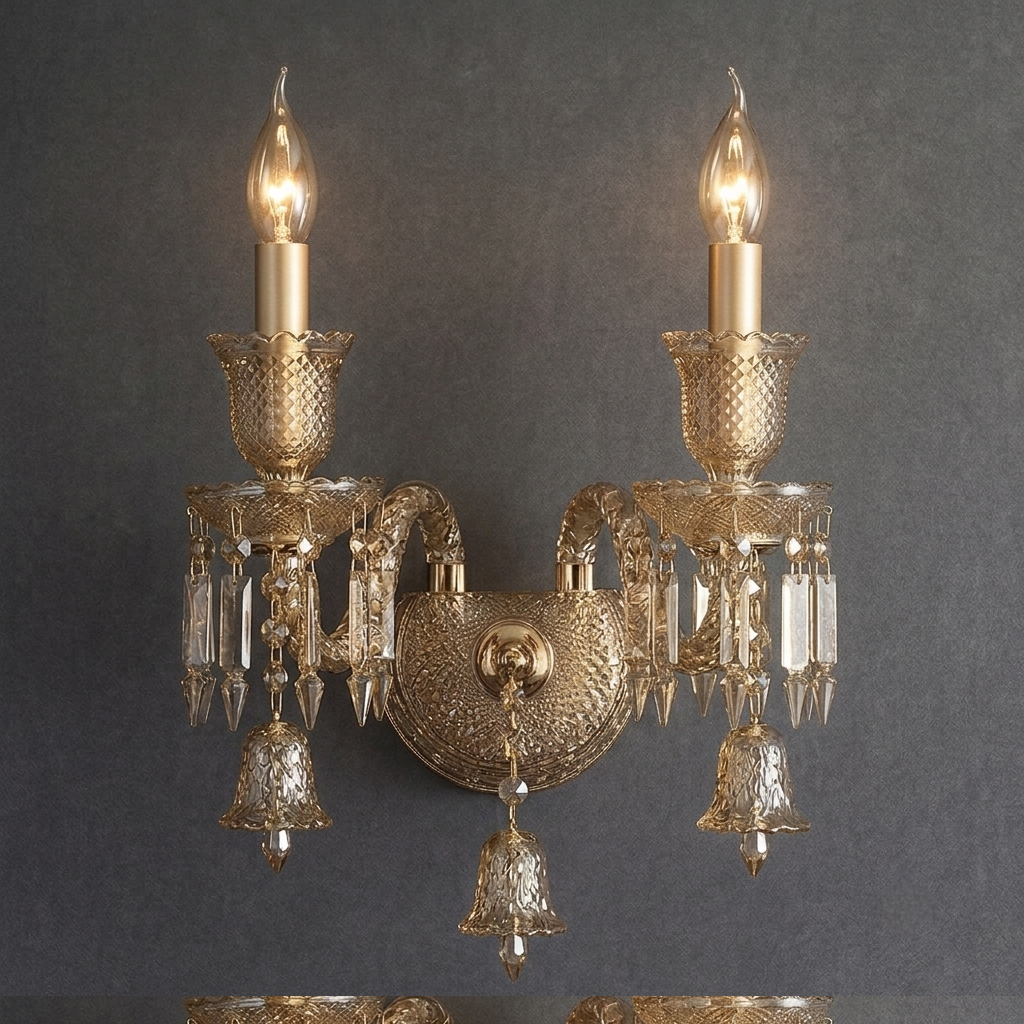 Bakrat Crystal Double Candle Wall Lamp Black Golden & White