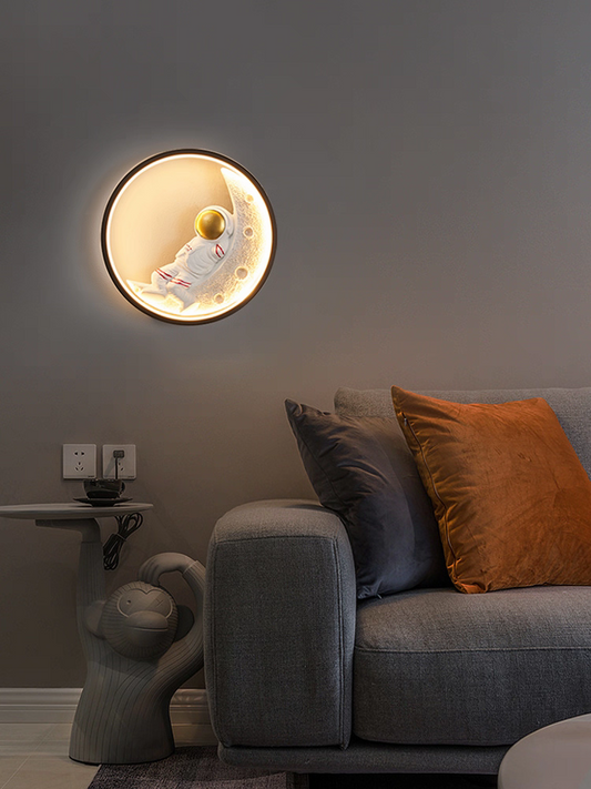 Nordic Astronaut Black Golden Round Led Walllight