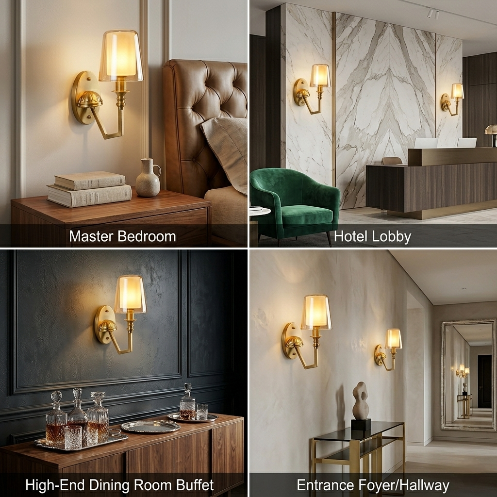 Metallic Lamp Glass Golden Walllight