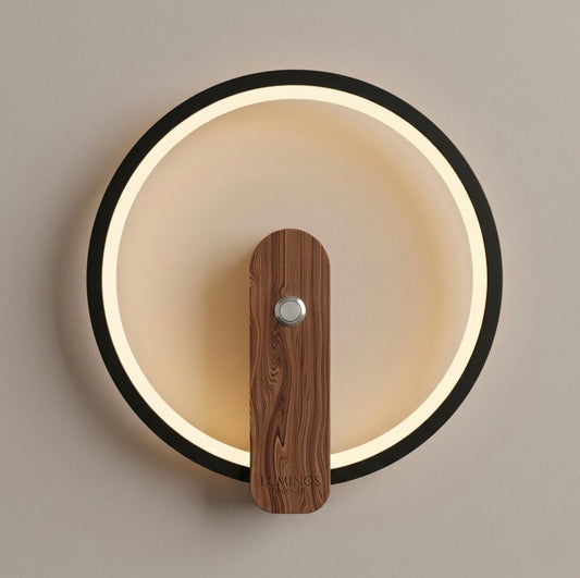 Rounded Wooden Push Button Side Table  Led Wall Lamp