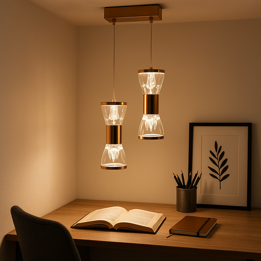 Minimistic Double Crystal Golden Led Warm Pandent Light
