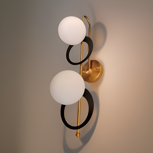 Golden Brass Rounded Double Globe Wall Lamp