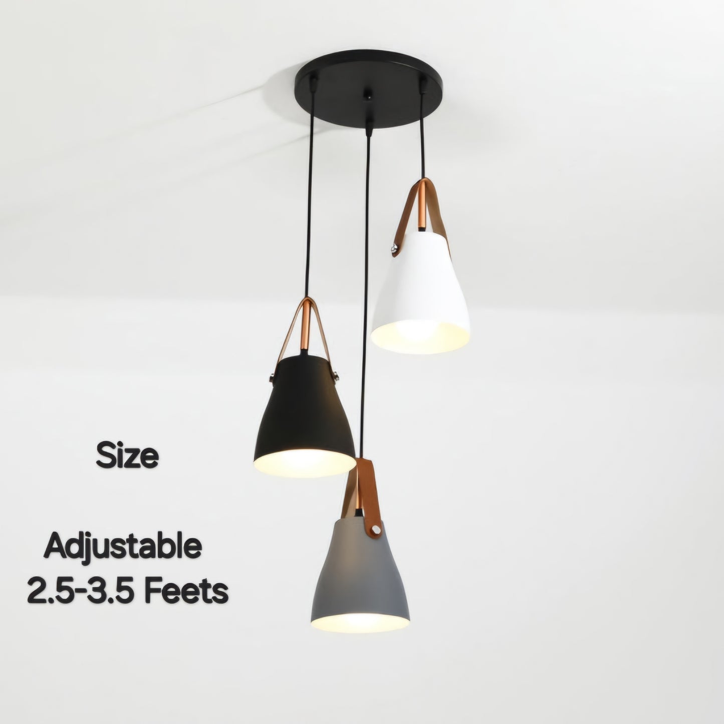 Leather Cone Black Gray White Hanging Light