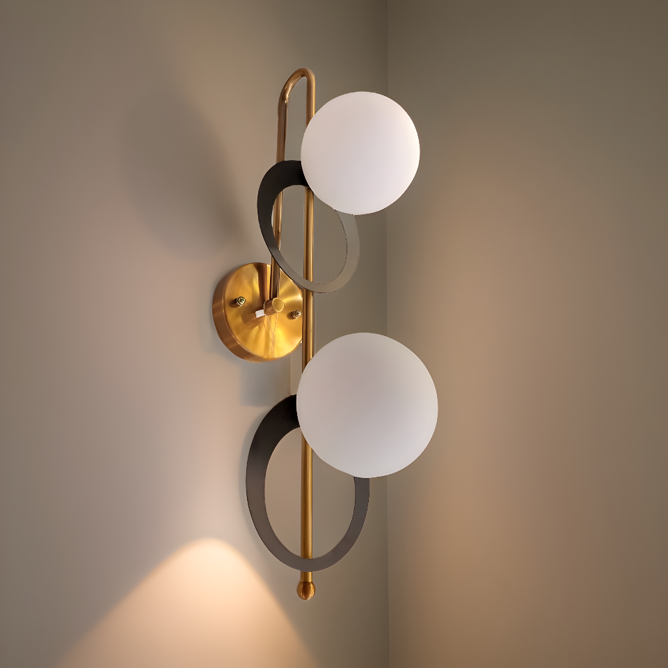 Golden Brass Rounded Double Globe Wall Lamp