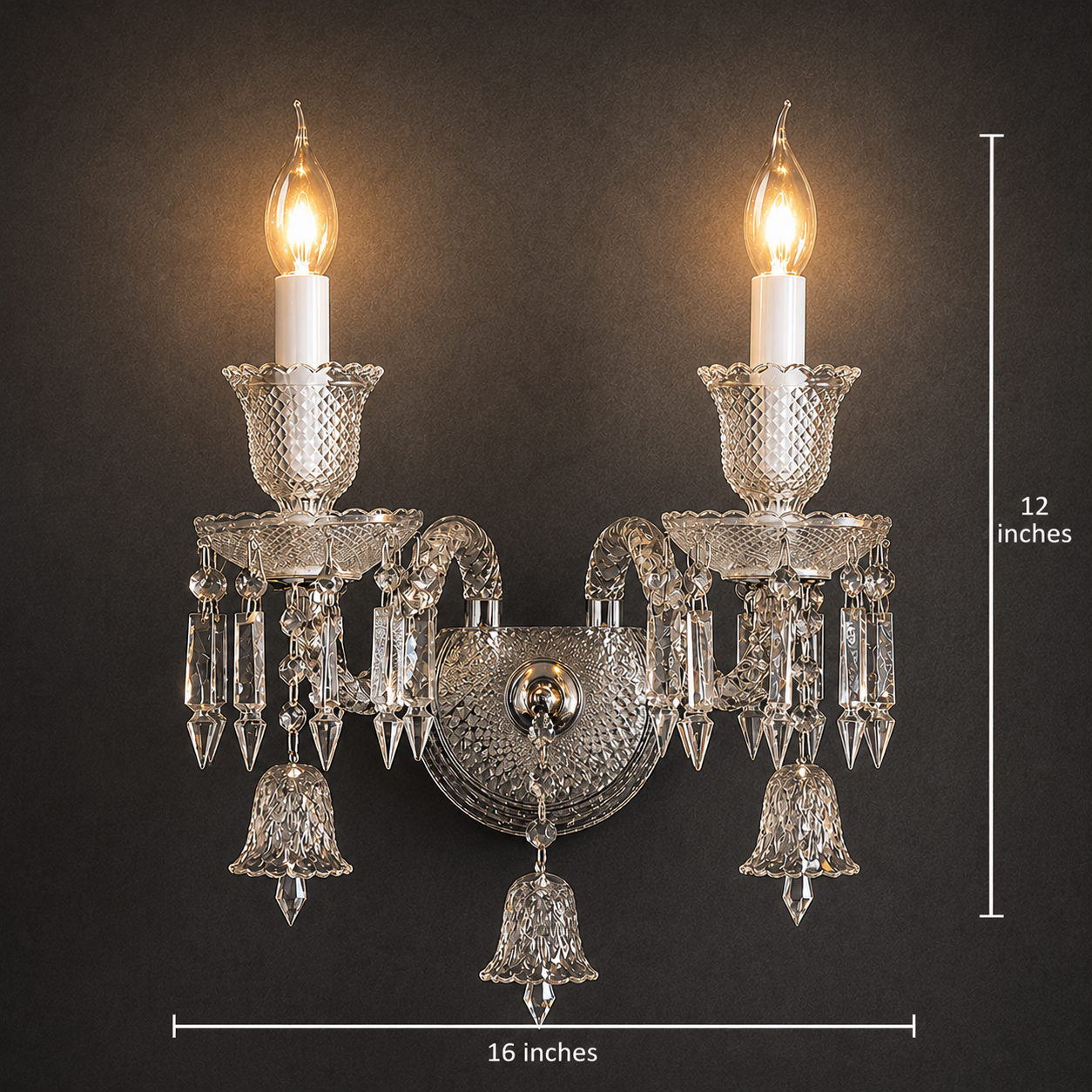 Bakrat Crystal Double Candle Wall Lamp Black Golden & White