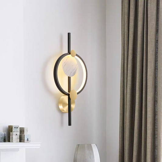 Double Rounded Golden Black Metallic Wall Light