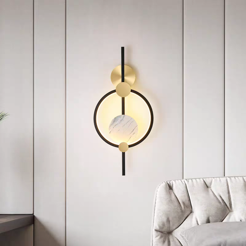 Double Rounded Golden Black Metallic Wall Light