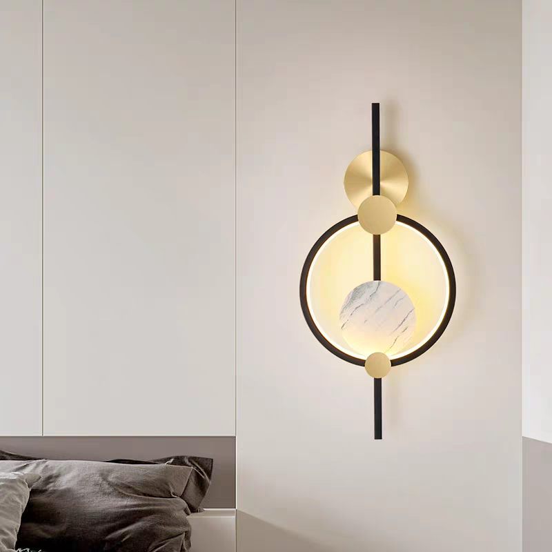 Double Rounded Golden Black Metallic Wall Light