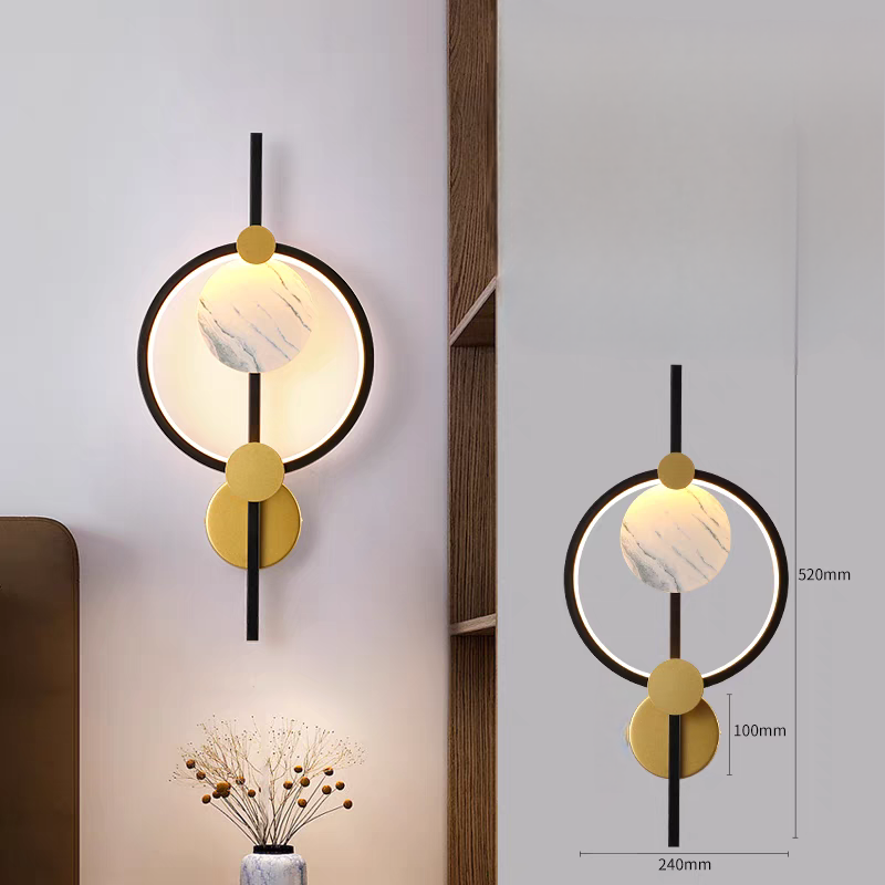 Double Rounded Golden Black Metallic Wall Light