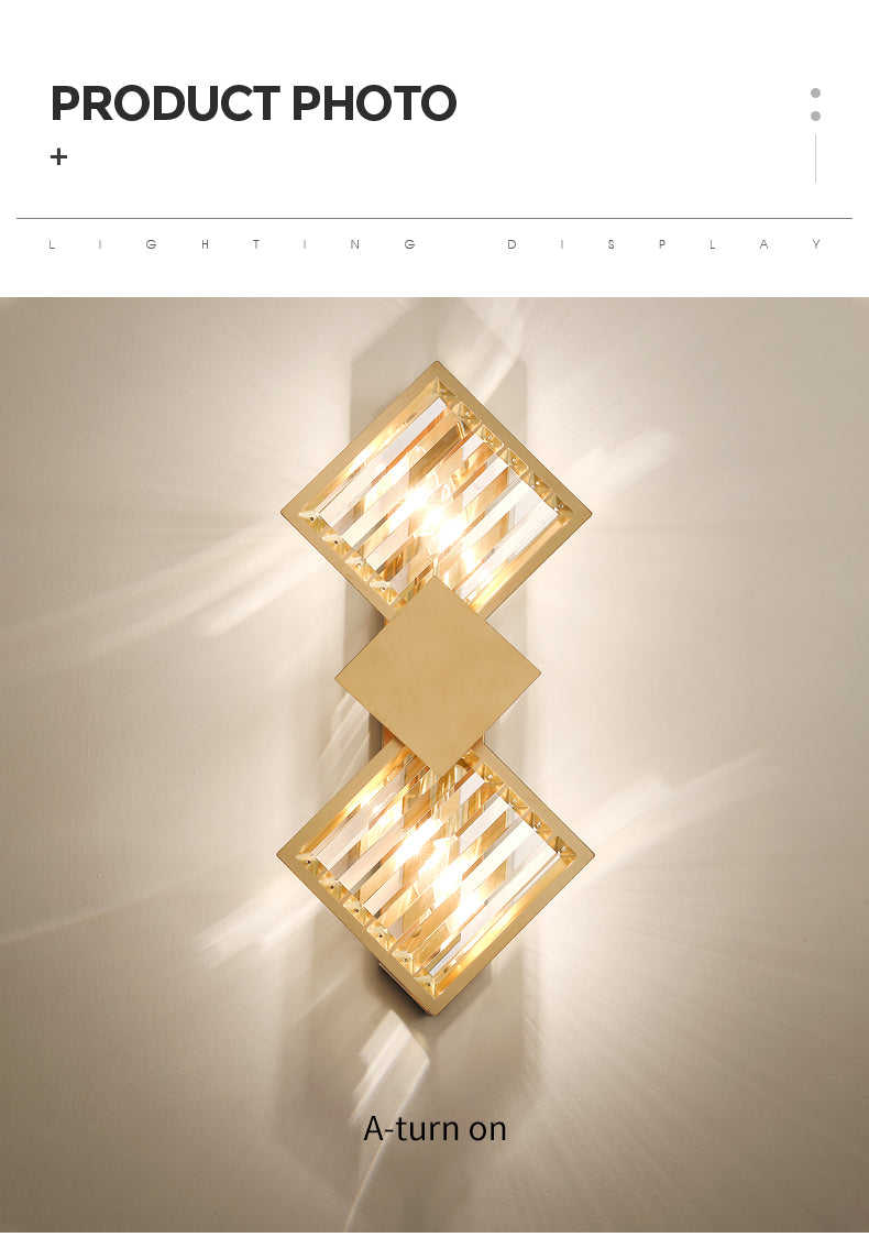 Crystal Golden Brass Double Wall Lamp