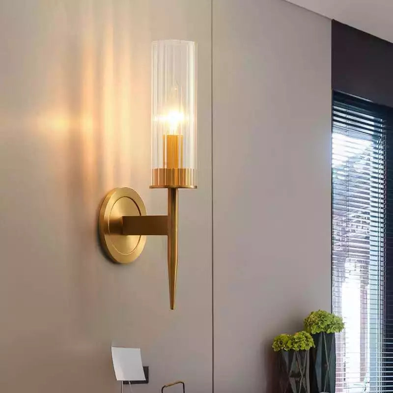 Glass Brass Golden Single Walllight