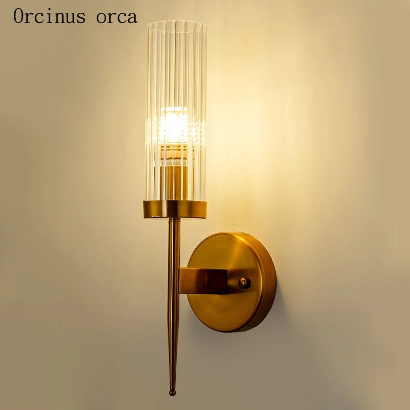 Glass Brass Golden Single Walllight