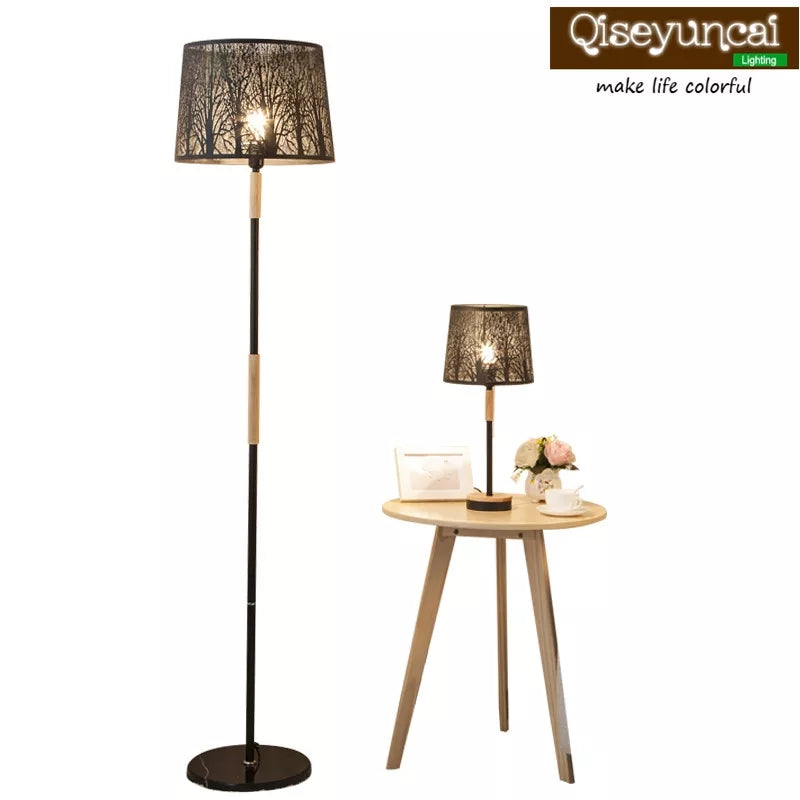 Black Metallic Wood Modern Table Lamp