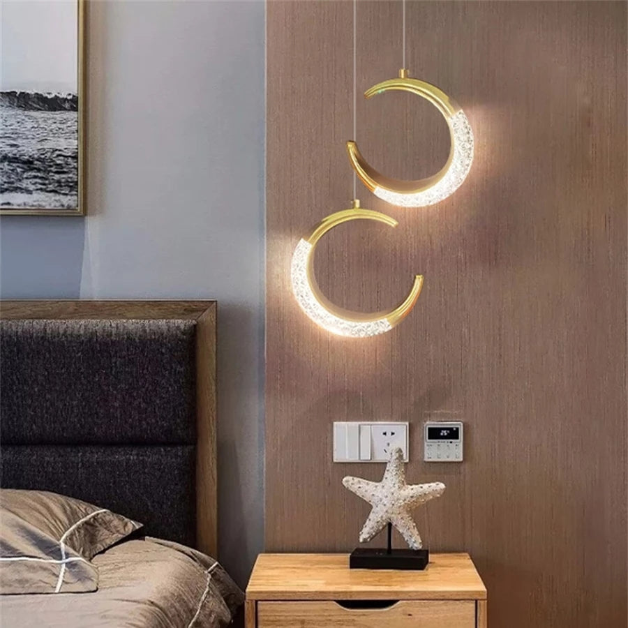 Led Crystal Moon Hanging Light