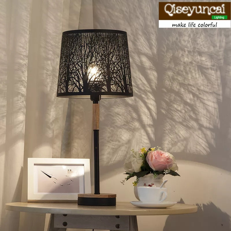 Black Metallic Wood Modern Table Lamp