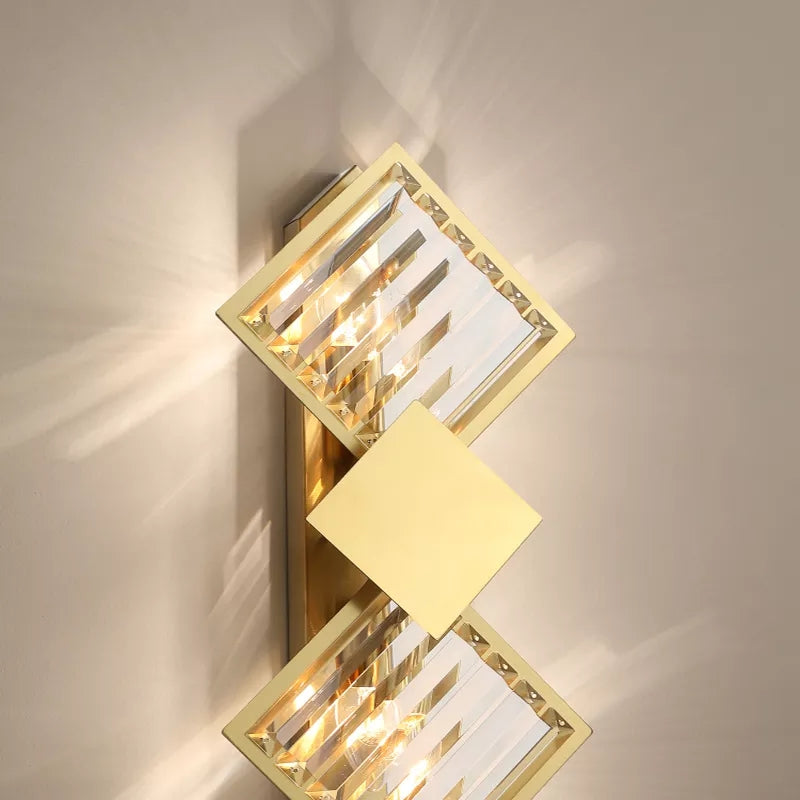 Crystal Golden Brass Double Wall Lamp