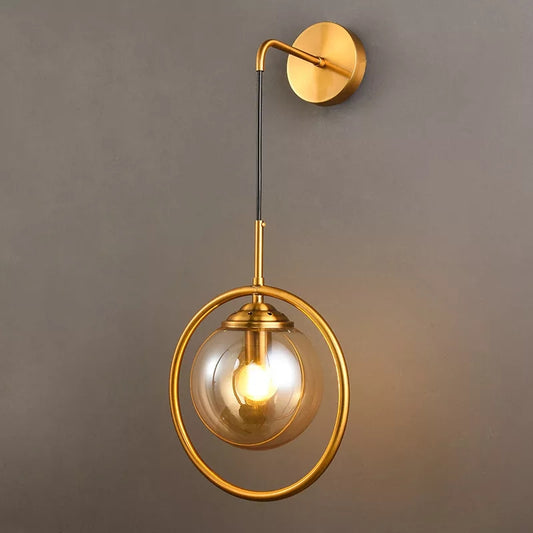 Hanging Golden Brass Globe Wall Lamp