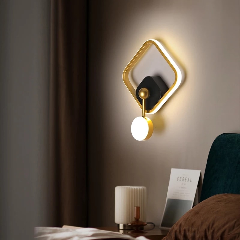 Led Black & Golden Square Pendulum WallLamp