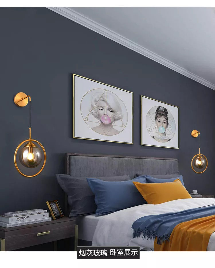 Hanging Golden Brass Globe Wall Lamp