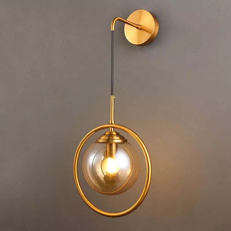 Hanging Golden Brass Globe Wall Lamp