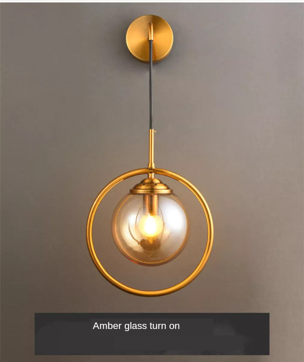 Hanging Golden Brass Globe Wall Lamp