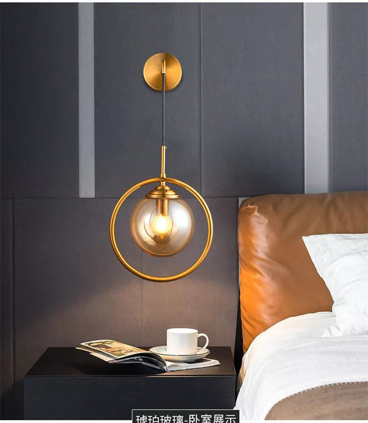 Hanging Golden Brass Globe Wall Lamp