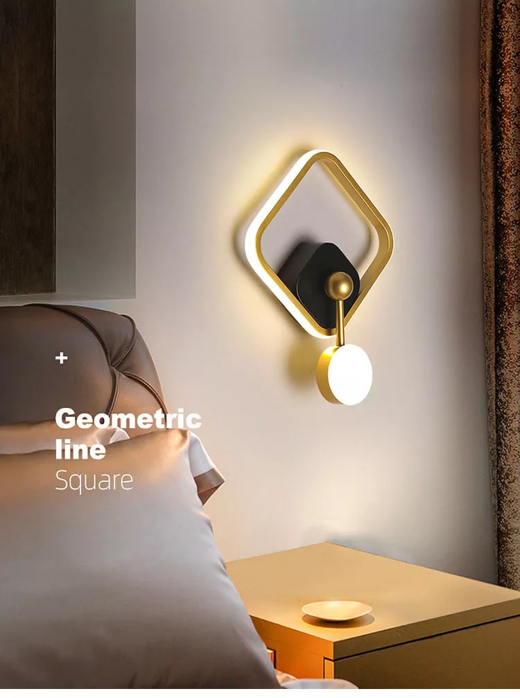 Led Black & Golden Square Pendulum WallLamp