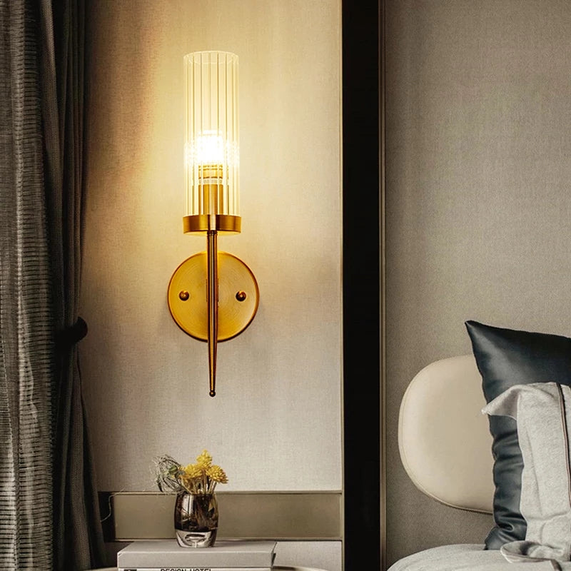 Glass Brass Golden Single Walllight