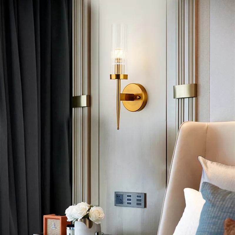 Glass Brass Golden Single Walllight