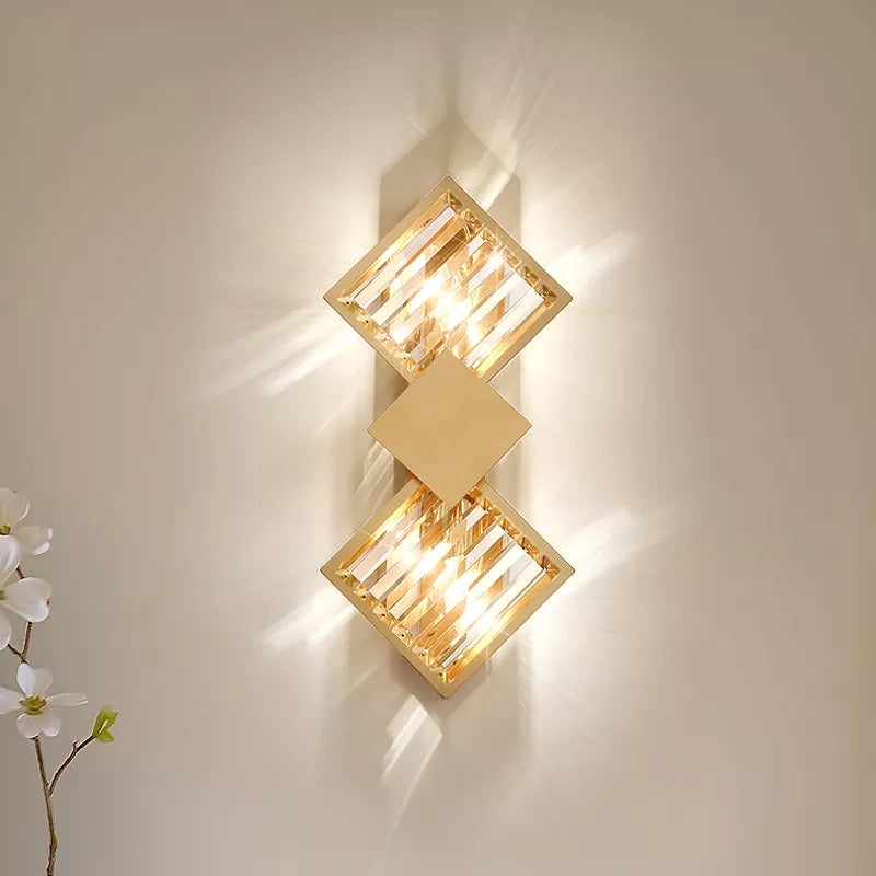 Crystal Golden Brass Double Wall Lamp