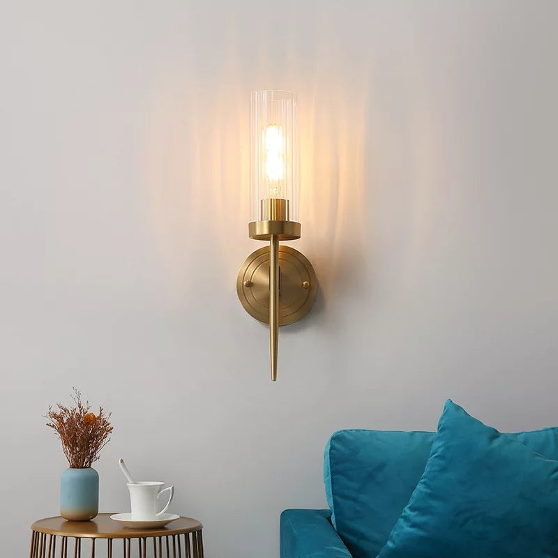 Glass Brass Golden Single Walllight