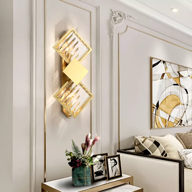 Crystal Golden Brass Double Wall Lamp