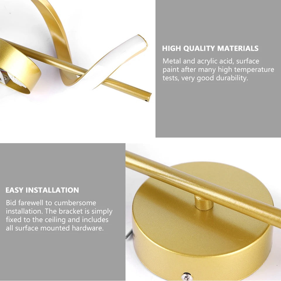 Spiral Metallic Golden Modern Wall Lamp